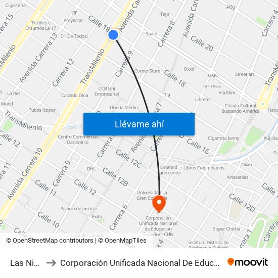 Las Nieves to Corporación Unificada Nacional De Educación Superior map