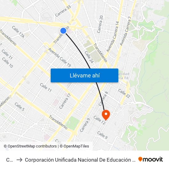 Cad to Corporación Unificada Nacional De Educación Superior map