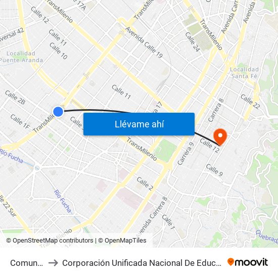 Comuneros to Corporación Unificada Nacional De Educación Superior map