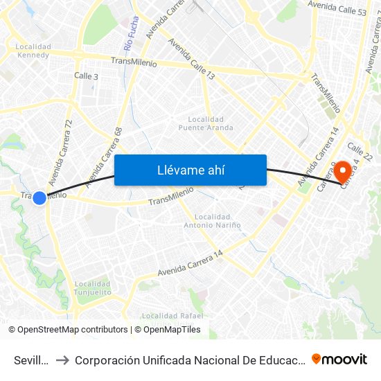 Sevillana to Corporación Unificada Nacional De Educación Superior map