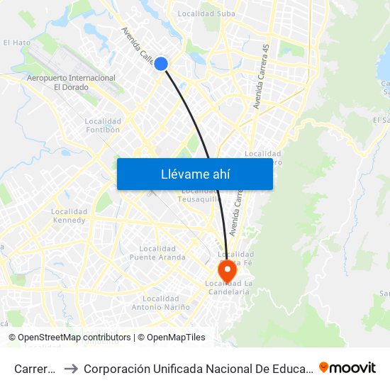 Carrera 90 to Corporación Unificada Nacional De Educación Superior map