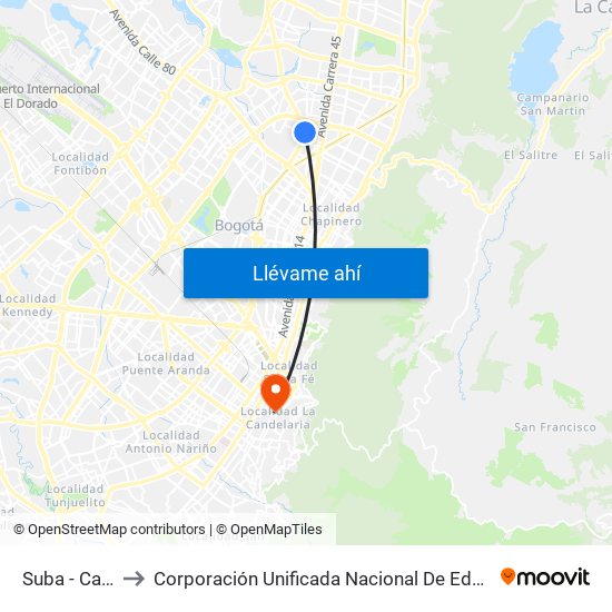 Suba - Calle 95 to Corporación Unificada Nacional De Educación Superior map