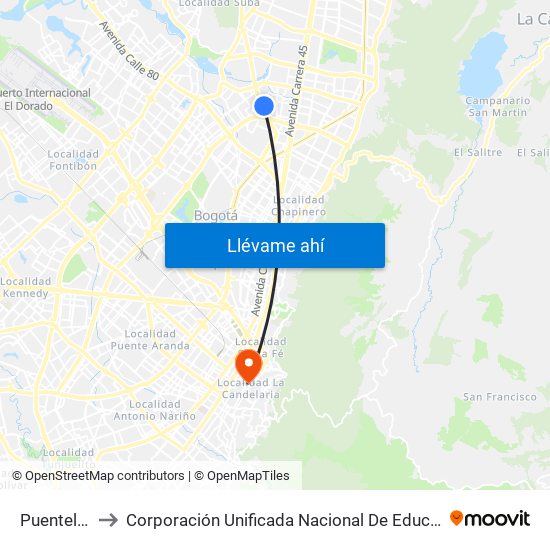 Puentelargo to Corporación Unificada Nacional De Educación Superior map