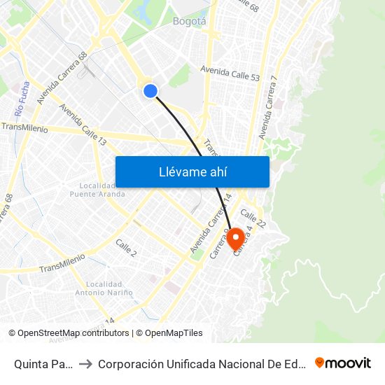 Quinta Paredes to Corporación Unificada Nacional De Educación Superior map