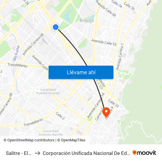 Salitre - El Greco to Corporación Unificada Nacional De Educación Superior map