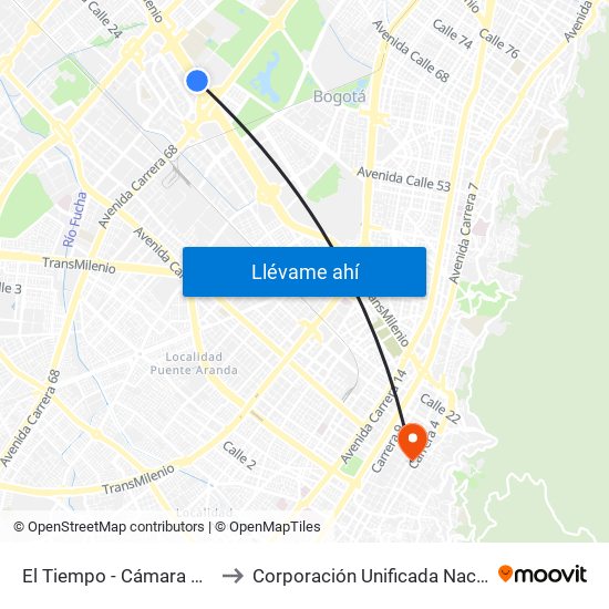 El Tiempo - Cámara De Comercio De Bogotá to Corporación Unificada Nacional De Educación Superior map