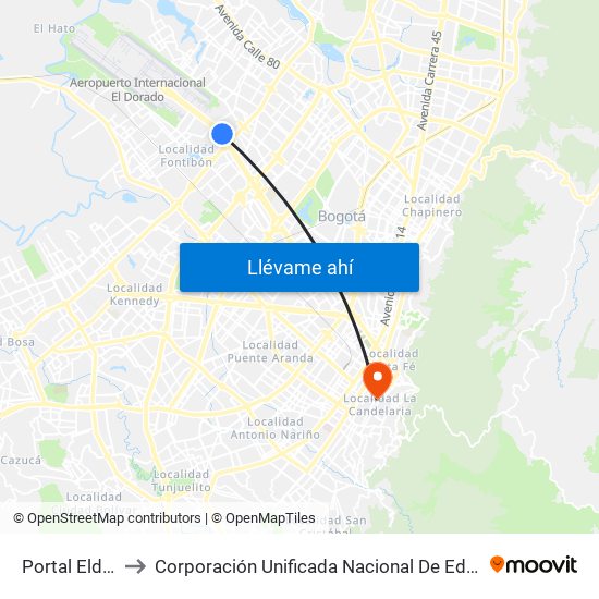 Portal Eldorado to Corporación Unificada Nacional De Educación Superior map