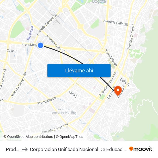 Pradera to Corporación Unificada Nacional De Educación Superior map