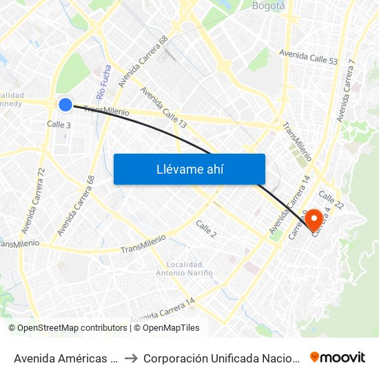 Avenida Américas - Avenida Boyacá to Corporación Unificada Nacional De Educación Superior map