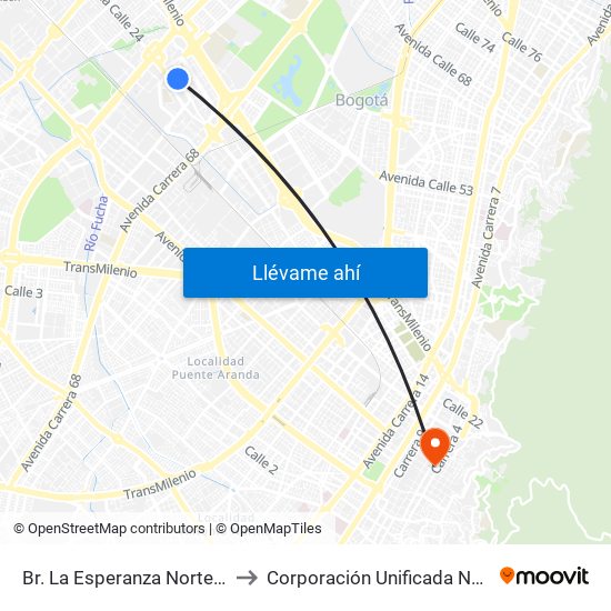 Br. La Esperanza Norte (Av. La Esperanza - Kr 69d) to Corporación Unificada Nacional De Educación Superior map