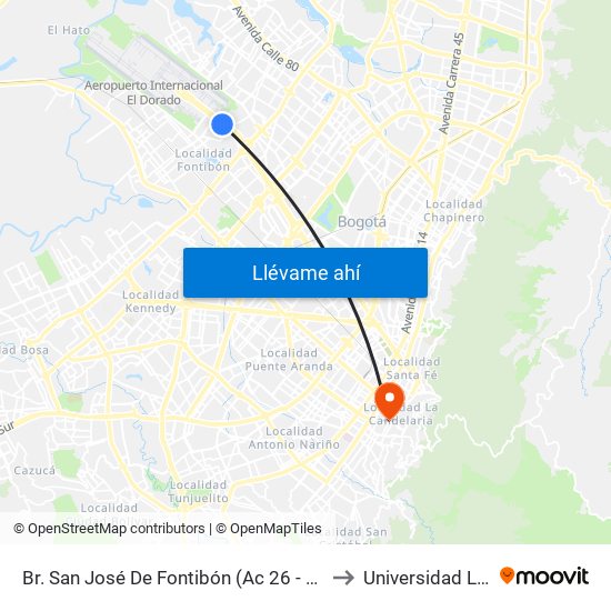 Br. San José De Fontibón (Ac 26 - Kr 96a) to Universidad Libre map