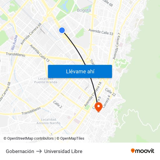 Gobernación to Universidad Libre map