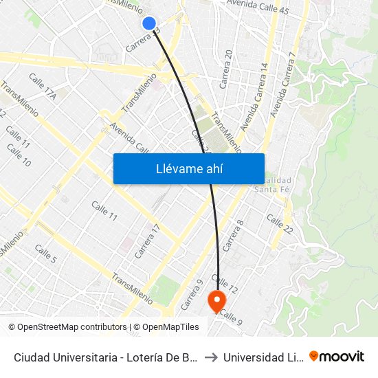 Ciudad Universitaria - Lotería De Bogotá to Universidad Libre map
