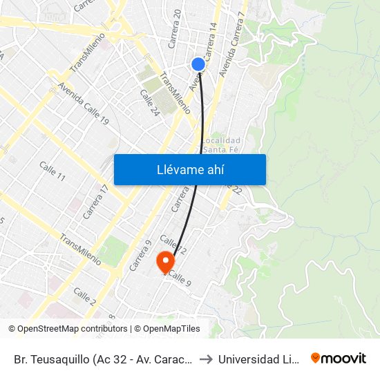 Br. Teusaquillo (Ac 32 - Av. Caracas) to Universidad Libre map