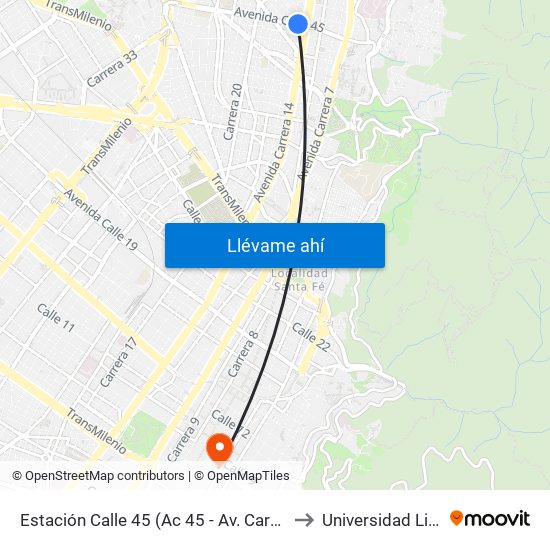 Estación Calle 45 (Ac 45 - Av. Caracas) to Universidad Libre map
