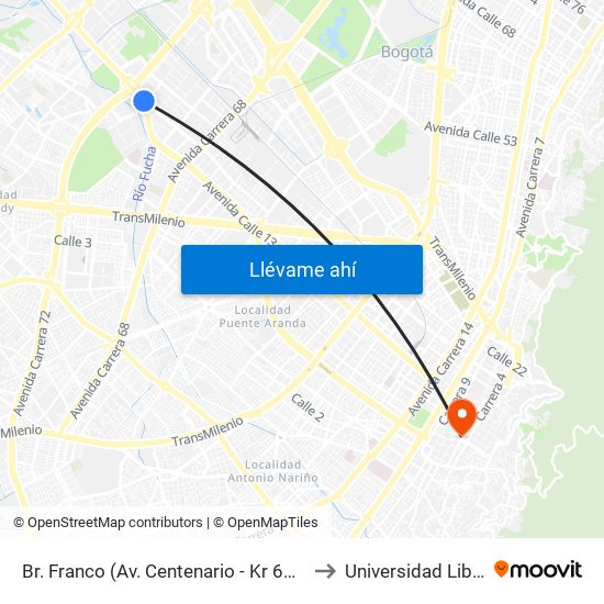 Br. Franco (Av. Centenario - Kr 69b) to Universidad Libre map