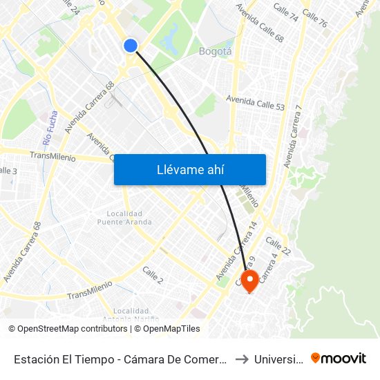 Estación El Tiempo - Cámara De Comercio De Bogotá (Ac 26 - Kr 68b Bis) to Universidad Libre map