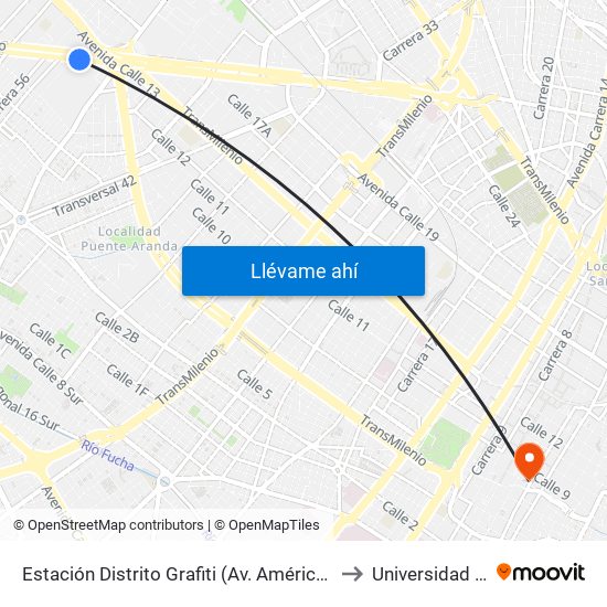 Estación Distrito Grafiti (Av. Américas - Kr 53a) to Universidad Libre map