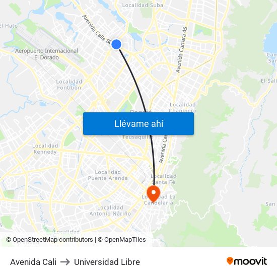 Avenida Cali to Universidad Libre map