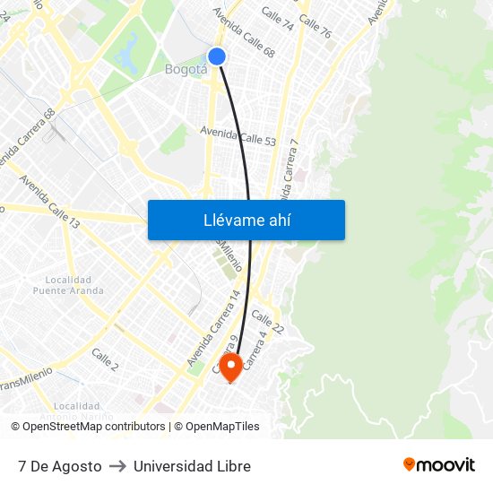 7 De Agosto to Universidad Libre map