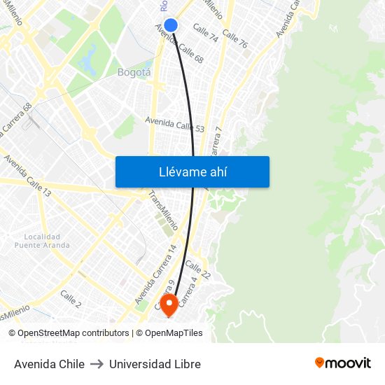 Avenida Chile to Universidad Libre map