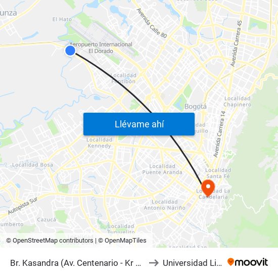 Br. Kasandra (Av. Centenario - Kr 134a) to Universidad Libre map