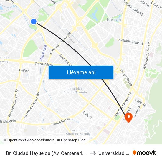 Br. Ciudad Hayuelos (Av. Centenario - Kr 78g) to Universidad Libre map