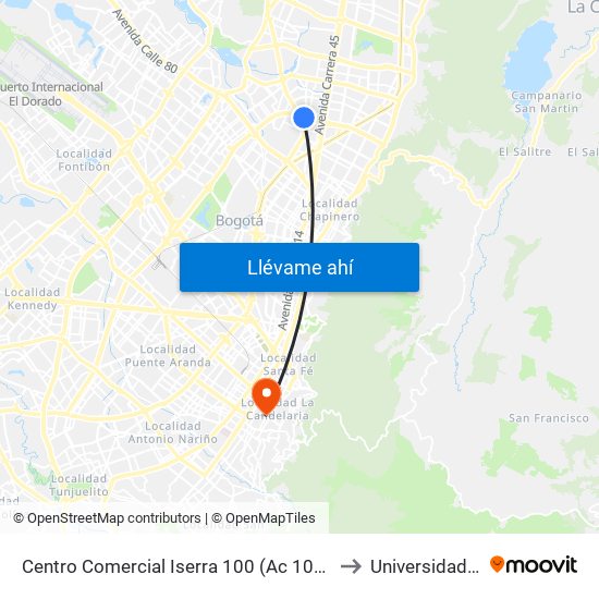 Centro Comercial Iserra 100 (Ac 100 - Kr 54) (B) to Universidad Libre map
