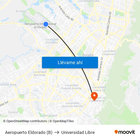 Aeropuerto Eldorado (B) to Universidad Libre map