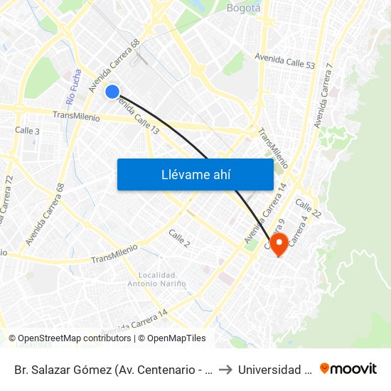 Br. Salazar Gómez (Av. Centenario - Kr 65) (A) to Universidad Libre map