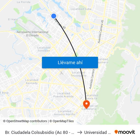 Br. Ciudadela Colsubsidio (Ac 80 - Kr 112a) to Universidad Libre map