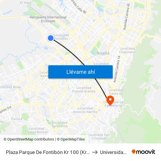 Plaza Parque De Fontibón Kr 100 (Kr 100 - Cl 17a) to Universidad Libre map