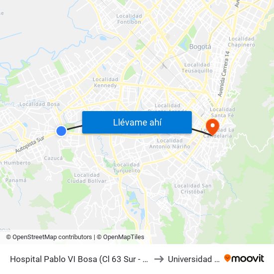 Hospital Pablo VI Bosa (Cl 63 Sur - Kr 77g) (A) to Universidad Libre map