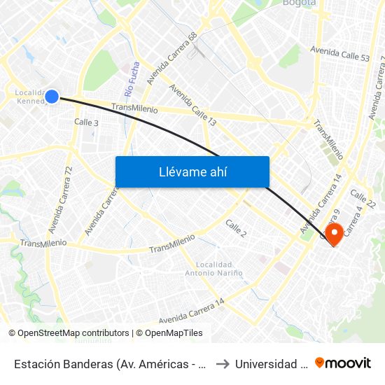 Estación Banderas (Av. Américas - Kr 78a) (A) to Universidad Libre map