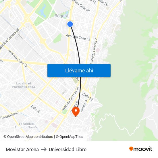 Movistar Arena to Universidad Libre map