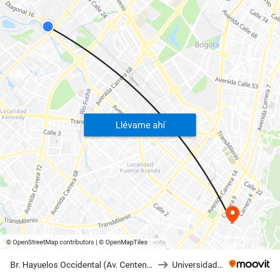 Br. Hayuelos Occidental (Av. Centenario - Kr 87) to Universidad Libre map