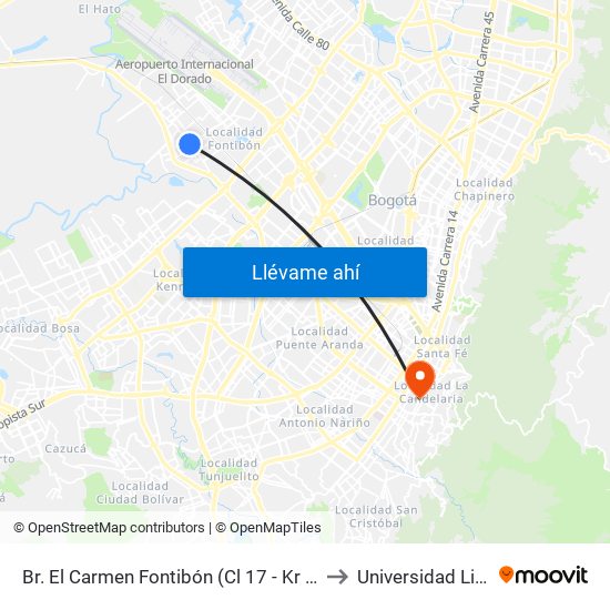 Br. El Carmen Fontibón (Cl 17 - Kr 100) to Universidad Libre map