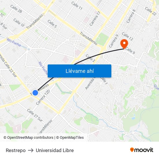 Restrepo to Universidad Libre map