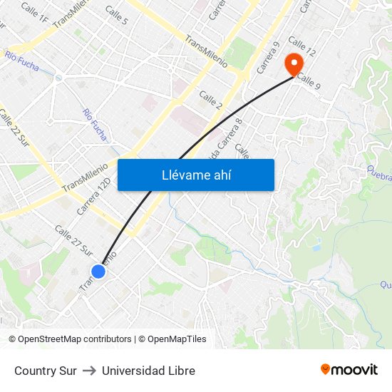 Country Sur to Universidad Libre map
