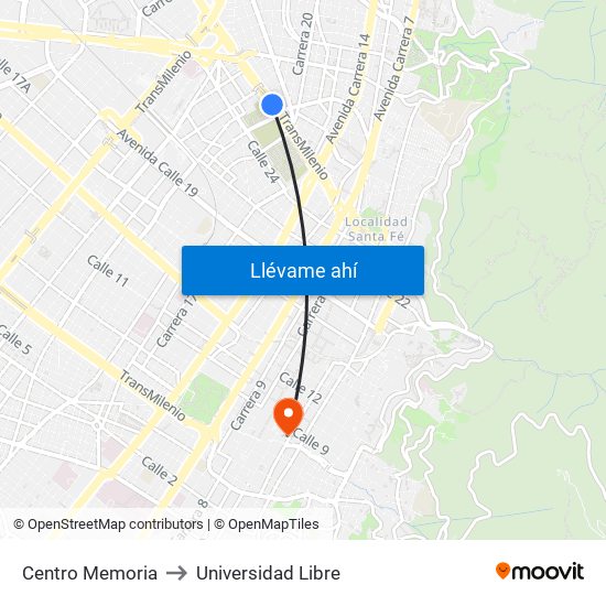 Centro Memoria to Universidad Libre map