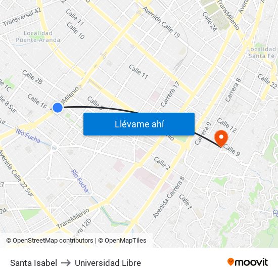 Santa Isabel to Universidad Libre map