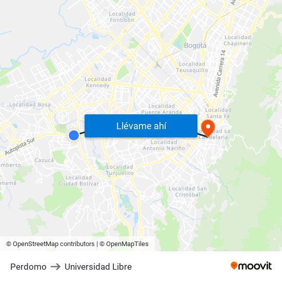 Perdomo to Universidad Libre map