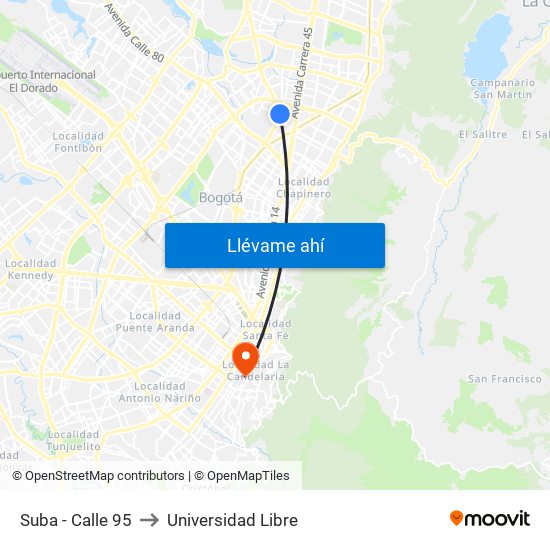 Suba - Calle 95 to Universidad Libre map