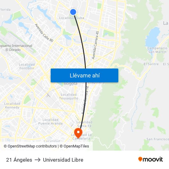 21 Ángeles to Universidad Libre map