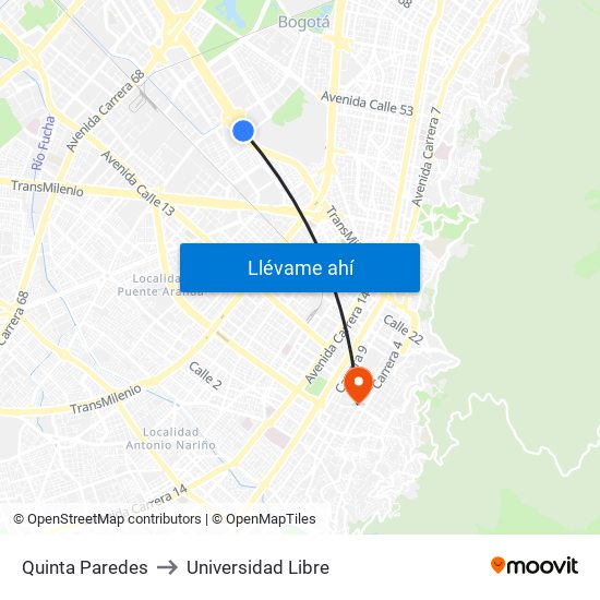 Quinta Paredes to Universidad Libre map