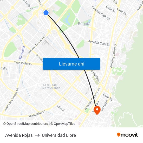 Avenida Rojas to Universidad Libre map