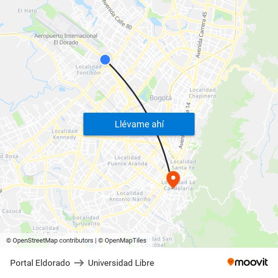 Portal Eldorado to Universidad Libre map