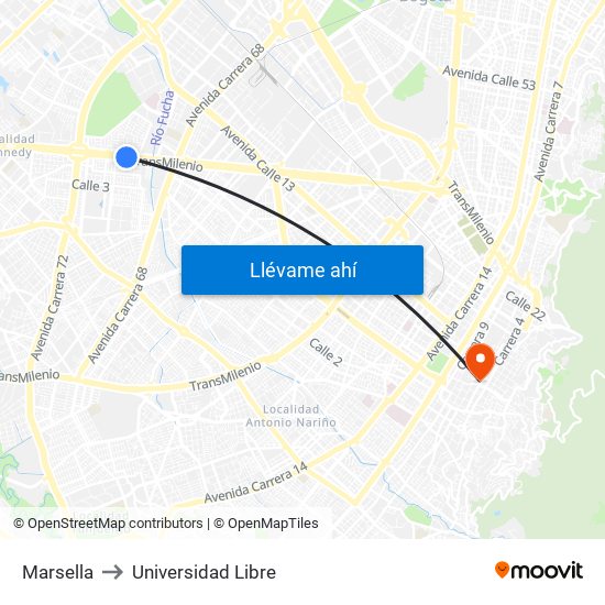 Marsella to Universidad Libre map