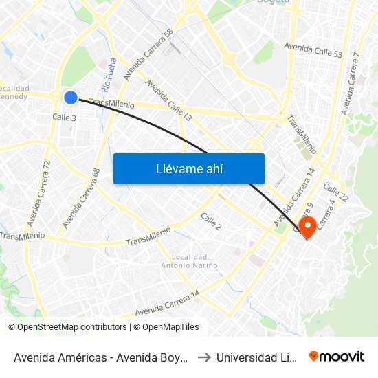Avenida Américas - Avenida Boyacá to Universidad Libre map