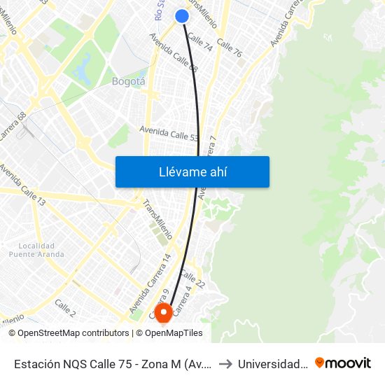 Estación NQS Calle 75 - Zona M (Av. NQS - Cl 75) to Universidad Libre map